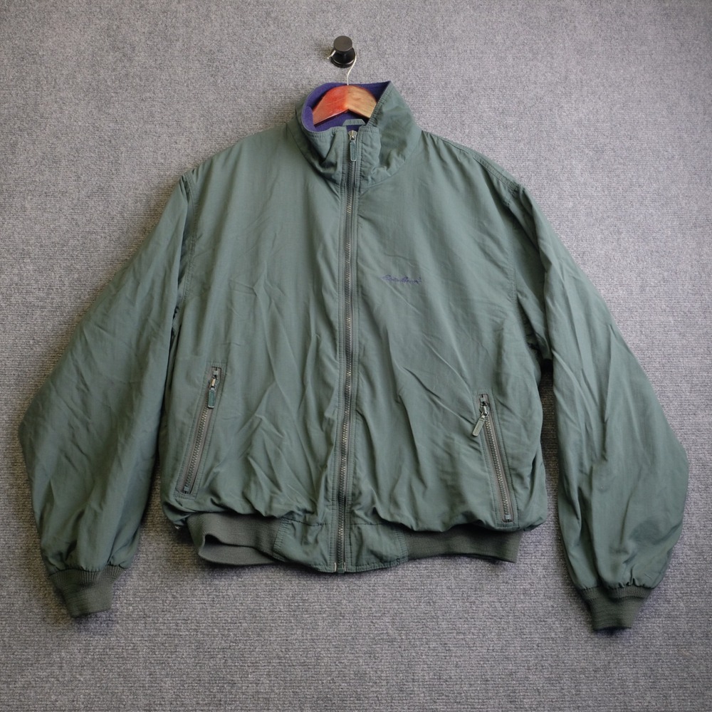 Vintage Eddie Bauer Jacket Mens Large Green Bomber Fleece Lined Outdoors 90s USA